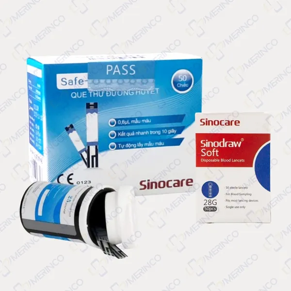 Que thử đường huyết Safe-Accu Sinocare (50 que) tặng kèm kim chích máu